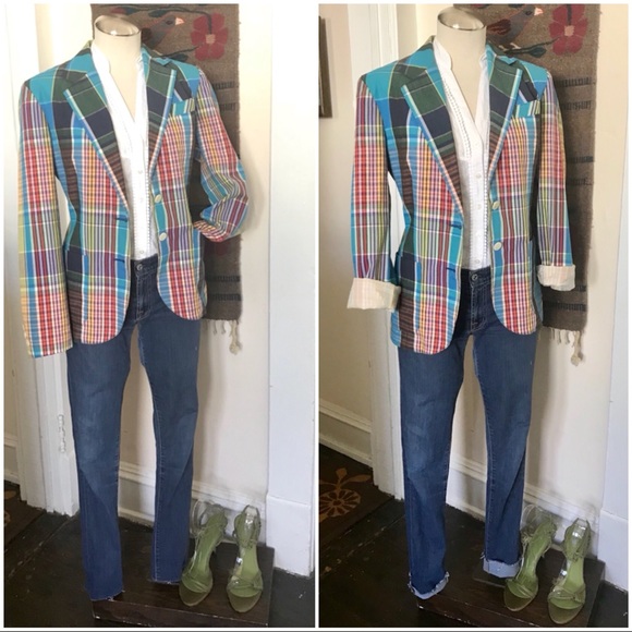 Vintage Jackets & Blazers - Single breasted madras plaid blazer 80’s prep